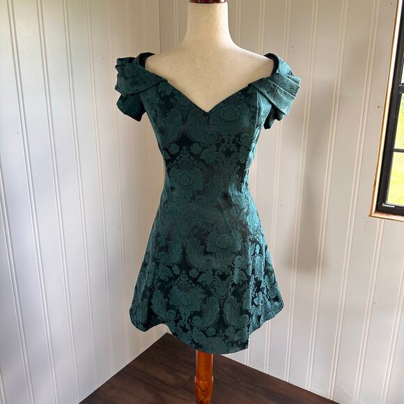 Vintage 80s/90s Coquette Brocade Mini Dress 12 - Picture 1 of 8